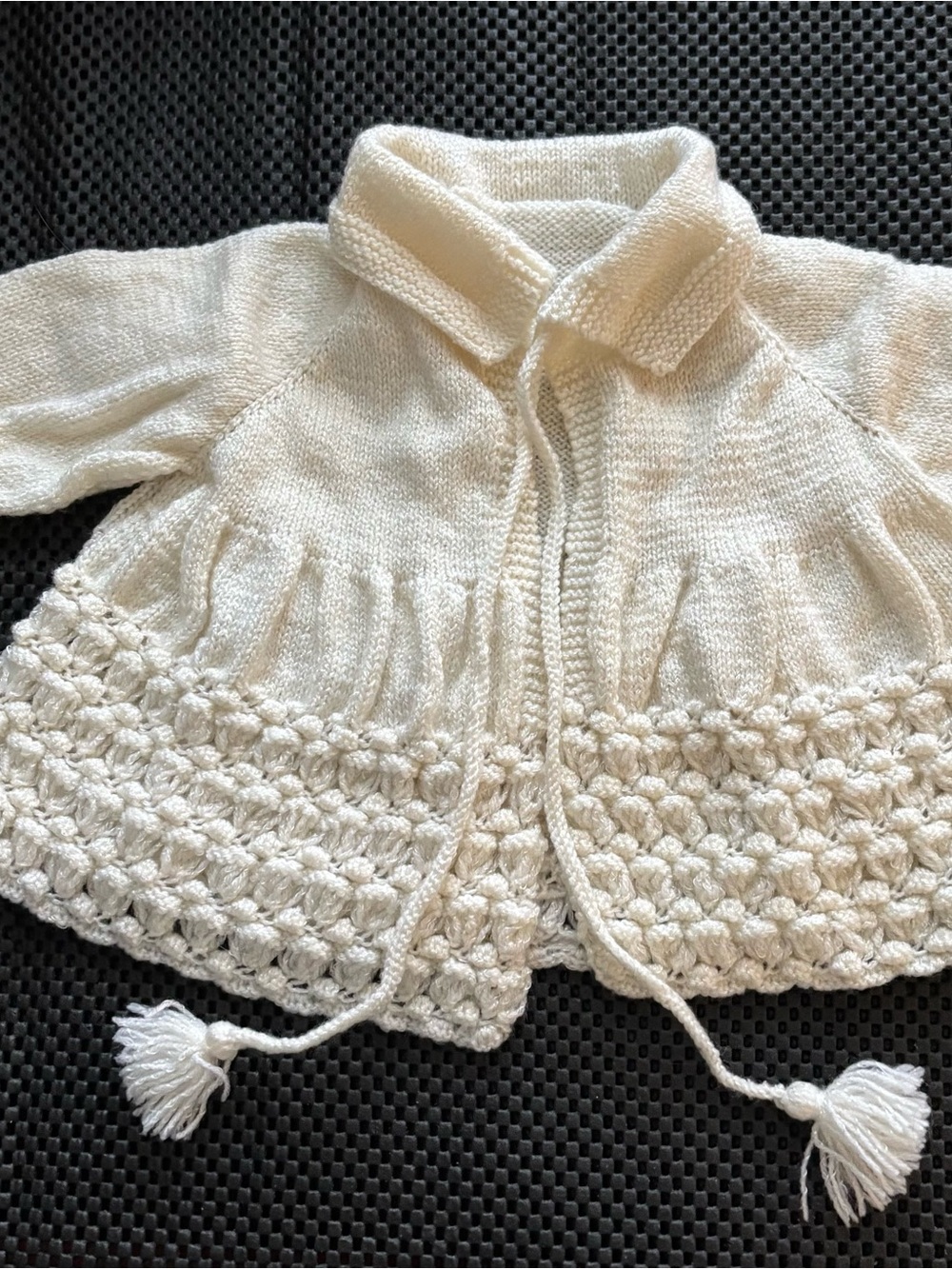 Cream Knit Baby Cardigan with Tassel Ties